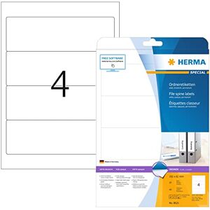 Herma 8621 Ordnerrücken Etiketten kurz breit, 10 Blatt, 192 x 61 mm, 4 pro A4 Bogen, 40 Stück, selbstklebend, bedruckbar, blickdicht, blanko Papier Ordneretiketten Rückenschilder Aufkleber, weiß Herma 8621 Ordnerrücken Etiketten kurz breit, 10 Blatt, 192 x 61 mm, 4 pro A4 Bogen, 40 Stück, selbstklebend, bedruckbar, blickdicht, blanko Papier Ordneretiketten Rückenschilder Aufkleber, weiß