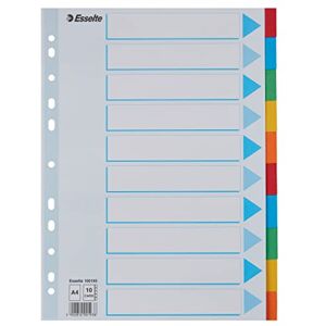 Esselte A4 Ordner-Register, 10er-Set mit je 10 farbigen Trennblättern und einem Deckblatt, für Ringbücher und Ordner mit Hebelmechanik, aus langlebigem, umweltfreundlichem Recycling-Karton, 100193 Esselte A4 Ordner-Register, 10er-Set mit je 10 farbigen Trennblättern und einem Deckblatt, für Ringbücher und Ordner mit Hebelmechanik, aus langlebigem, umweltfreundlichem Recycling-Karton, 100193