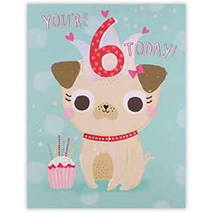 Clintons : Mops in Partyhut mit Aufklebern, 6. Geburtstag, Mädchen für sie 149 x 195 mm Clintons : Mops in Partyhut mit Aufklebern, 6. Geburtstag, Mädchen für sie 149 x 195 mm