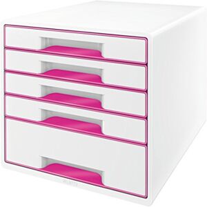 Leitz CUBE Schubladenbox mit 5 Schubladen, Weiß/Pink, A4, Inkl. transparentem Schubladeneinsatz, WOW, 52142023 Leitz CUBE Schubladenbox mit 5 Schubladen, Weiß/Pink, A4, Inkl. transparentem Schubladeneinsatz, WOW, 52142023