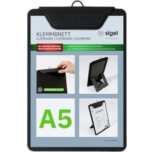 Sigel KB101 Klemmbrett A5, schwarz, mit Aufstellfunktion, stabiles, stylisches Clipboard mit edler Leinenstruktur, strapazierfähig und leicht abwischbar, für Speisekarten Sigel KB101 Klemmbrett A5, schwarz, mit Aufstellfunktion, stabiles, stylisches Clipboard mit edler Leinenstruktur, strapazierfähig und leicht abwischbar, für Speisekarten