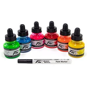 Daler Rowney Daler-Rowney FW Acrylic Ink Bottle 6-Color Neon Set with Empty Marker Acrylic Daler Rowney Daler-Rowney FW Acrylic Ink Bottle 6-Color Neon Set with Empty Marker Acrylic