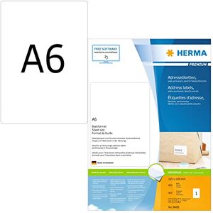 Herma 8689 Universal Etiketten, 800 Blatt, 105 x 148 mm, 1 pro A6 Bogen, 800 Stück, selbstklebend, bedruckbar, matt, blanko Papier Klebeetiketten Aufkleber, weiß Herma 8689 Universal Etiketten, 800 Blatt, 105 x 148 mm, 1 pro A6 Bogen, 800 Stück, selbstklebend, bedruckbar, matt, blanko Papier Klebeetiketten Aufkleber, weiß