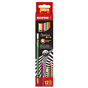 Kores Grafitos Neon Bleistifte HB, weich, dreieckig Zeichenstifte Set, Kunstbedarf 12 Stück mit Radiergummi Kores Grafitos Neon Bleistifte HB, weich, dreieckig Zeichenstifte Set, Kunstbedarf 12 Stück mit Radiergummi