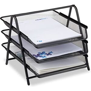 Relaxdays Dokumentenablage aus Metall, Briefablage 3 Fächer, Mesh Design Schreibtischablage für A4 Dokument, schwarz, 35.5 x 29.5 x 27 cm Relaxdays Dokumentenablage aus Metall, Briefablage 3 Fächer, Mesh Design Schreibtischablage für A4 Dokument, schwarz, 35.5 x 29.5 x 27 cm