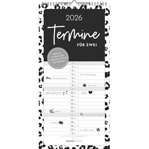 Alpha Termine für 2 Black and White Kalender 2026 – 22x45 cm – Familienplaner mit 2 Spalten – Inkl. Sticker – Praktischer Terminplaner für Paare – Mit Feiertagen & Ferienterminen Alpha Termine für 2 Black and White Kalender 2026 – 22x45 cm – Familienplaner mit 2 Spalten – Inkl. Sticker – Praktischer Terminplaner für Paare – Mit Feiertagen & Ferienterminen