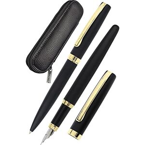 Online Schreib-Set Eleganza, Farbe Schwarz & Gold enthält Kugelschreiber, Füllhalter, Echt-Lederetui, 3-teilig, in hochwertiger Geschenkbox, Füller für Standardpatronen, Kulli mit Großraummine G2 Online Schreib-Set Eleganza, Farbe Schwarz & Gold enthält Kugelschreiber, Füllhalter, Echt-Lederetui, 3-teilig, in hochwertiger Geschenkbox, Füller für Standardpatronen, Kulli mit Großraummine G2