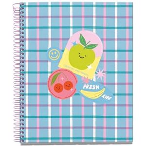 Miquelrius Notizbuch A5 (148 x 210 mm), 100 Blatt kariert 70 g/m², fester Kartoneinband, 4 Farbbänder, Spiralbindung, 2 Löcher, kariertes Notizbuch, schönes Schreibwaren, Happy Fruits Miquelrius Notizbuch A5 (148 x 210 mm), 100 Blatt kariert 70 g/m², fester Kartoneinband, 4 Farbbänder, Spiralbindung, 2 Löcher, kariertes Notizbuch, schönes Schreibwaren, Happy Fruits