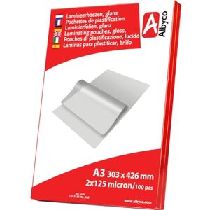 Albyco Laminierfolien, Laminiertaschen Format A3, 303x426 mm Dicke 2x125 (250) Mikron Glänzend 100 Stück Transparent Albyco Laminierfolien, Laminiertaschen Format A3, 303x426 mm Dicke 2x125 (250) Mikron Glänzend 100 Stück Transparent