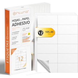 OFITURIA A4-Bögen mit weißen selbstklebenden Etiketten, Erstellen Sie Ihre eigenen individuellen, Sicherer selbstklebender A4-Papier, Selbstklebendes Etikett zum Bedrucken (12 pro Blatt, 10 Bögen) OFITURIA A4-Bögen mit weißen selbstklebenden Etiketten, Erstellen Sie Ihre eigenen individuellen, Sicherer selbstklebender A4-Papier, Selbstklebendes Etikett zum Bedrucken (12 pro Blatt, 10 Bögen)