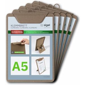 Sigel KB121/5 Klemmbretter A5, beige, mit Aufstellfunktion, 5er Pack, stabile, stylische Clipboards mit edler Leinenstruktur, strapazierfähig und leicht abwischbar, für Speisekarten Sigel KB121/5 Klemmbretter A5, beige, mit Aufstellfunktion, 5er Pack, stabile, stylische Clipboards mit edler Leinenstruktur, strapazierfähig und leicht abwischbar, für Speisekarten