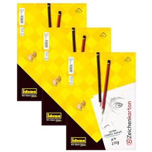 Idena 90296 Zeichenkarton DIN A4, 3 Zeichenblöcke mit je 50 Bogen Papier, 250 g/m², FSC-Mix Idena 90296 Zeichenkarton DIN A4, 3 Zeichenblöcke mit je 50 Bogen Papier, 250 g/m², FSC-Mix