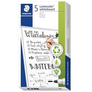 Staedtler Whiteboard Marker Lumocolor, trocken und rückstandsfrei abwischbar, Linienbreite 2 mm, schnelltrocknend, nachfüllbar, lange Lebensdauer, 5 schwarze Marker, 351-9X Staedtler Whiteboard Marker Lumocolor, trocken und rückstandsfrei abwischbar, Linienbreite 2 mm, schnelltrocknend, nachfüllbar, lange Lebensdauer, 5 schwarze Marker, 351-9X