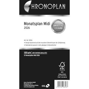 Chronoplan 50516 Kalendereinlage 2026 (Monatsplan Midi (96x172mm), Ersatzkalendarium für Terminplaner, Monatsplaner, für detaillierte Monatsplanung, 1 Monat auf 1 Seite, mit Universallochung) weiß Chronoplan 50516 Kalendereinlage 2026 (Monatsplan Midi (96x172mm), Ersatzkalendarium für Terminplaner, Monatsplaner, für detaillierte Monatsplanung, 1 Monat auf 1 Seite, mit Universallochung) weiß