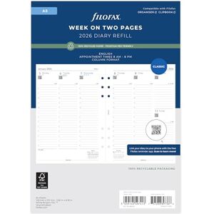 Filofax A5 Wochenplaner 26-68521R, Spaltenformat, englisches Recyclingpapier, 2026 Filofax A5 Wochenplaner 26-68521R, Spaltenformat, englisches Recyclingpapier, 2026