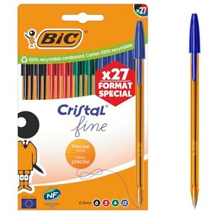 BIC Cristal Fineliner mit feiner Spitze (0,80 mm), verschiedene Tintenfarben, 27 Stück BIC Cristal Fineliner mit feiner Spitze (0,80 mm), verschiedene Tintenfarben, 27 Stück