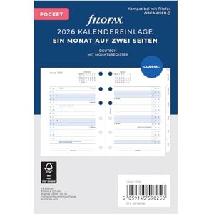 Filofax Kalender Pocket 1Mo/2S tabbed (deutsch)2026 Filofax Kalender Pocket 1Mo/2S tabbed (deutsch)2026