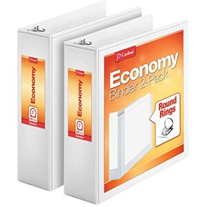 Cardinal Economy 3 Ring Binder, 3 Inch, Presentation View, White, Holds 625 Sheets, Nonstick, PVC Free, 2 Pack of Binders (79530) Cardinal Economy 3 Ring Binder, 3 Inch, Presentation View, White, Holds 625 Sheets, Nonstick, PVC Free, 2 Pack of Binders (79530)