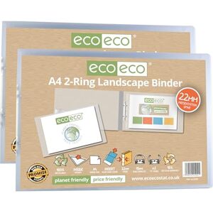 Eco204 x 2 A4-Ordner aus 95% recyceltem Material, 22 mm Rücken, 2 Ringe, Querformat, transparent, 2 Stück Eco204 x 2 A4-Ordner aus 95% recyceltem Material, 22 mm Rücken, 2 Ringe, Querformat, transparent, 2 Stück