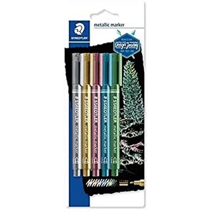 Staedtler Metallic Marker, für deckendes Schreiben und Dekorieren, Hohe Qualität, 5 Farben inklusive Gold und Silber, 8323-S BK5 Staedtler Metallic Marker, für deckendes Schreiben und Dekorieren, Hohe Qualität, 5 Farben inklusive Gold und Silber, 8323-S BK5