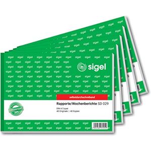 Sigel SD029/5 Rapport / Wochenbericht A5 quer, 2x40 Blatt, selbstdurchschreibend, 5er Pack, aus nachhaltigem Papier Sigel SD029/5 Rapport / Wochenbericht A5 quer, 2x40 Blatt, selbstdurchschreibend, 5er Pack, aus nachhaltigem Papier