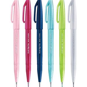 Pentel SES15C Brush Sign Pen Fasermaler mit flexibler Spitze, verschiedene Farben, 6 Stück Pentel SES15C Brush Sign Pen Fasermaler mit flexibler Spitze, verschiedene Farben, 6 Stück