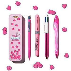 BIC Stifte Set in Metallbox: 1 Kugelschreiber, 1 Textmarker, 1 Tintenroller und 1 Druckbleistift, My Summer Collection Pink BIC Stifte Set in Metallbox: 1 Kugelschreiber, 1 Textmarker, 1 Tintenroller und 1 Druckbleistift, My Summer Collection Pink