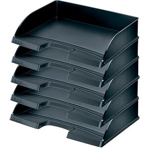 Leitz Briefkorb Querformat A4, 5er Pack, Briefablage in Premium-Qualität, Stapelbare Ablagefächer als Schreibtisch-Organizer, Kombinierbar mit Plus-Serie, Schwarz, 52180095 Leitz Briefkorb Querformat A4, 5er Pack, Briefablage in Premium-Qualität, Stapelbare Ablagefächer als Schreibtisch-Organizer, Kombinierbar mit Plus-Serie, Schwarz, 52180095