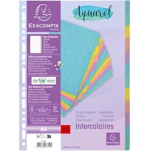 Exacompta 7712E Aquarel Trennblätter für DIN A4 aus glänzendem Karton 400 g/m² 12-teiliges Register Indexseite beschriftbar 12 vollfarbige Seiten 2 x 6 Farben Exacompta 7712E Aquarel Trennblätter für DIN A4 aus glänzendem Karton 400 g/m² 12-teiliges Register Indexseite beschriftbar 12 vollfarbige Seiten 2 x 6 Farben