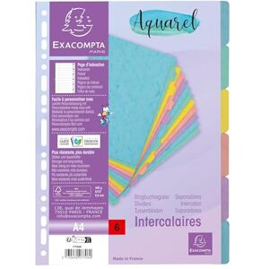 Exacompta 7706E Aquarel Trennblätter für DIN A4 aus glänzendem Karton 400 g/m² 6-teiliges Register Indexseite beschriftbar 6 vollfarbige Seiten, Pastellfarben Exacompta 7706E Aquarel Trennblätter für DIN A4 aus glänzendem Karton 400 g/m² 6-teiliges Register Indexseite beschriftbar 6 vollfarbige Seiten, Pastellfarben