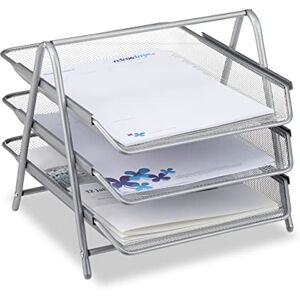 Relaxdays Dokumentenablage aus Metall, Briefablage 3 Fächer, Mesh Design Schreibtischablage für A4 Dokumente, silber, 35.5 x 29.5 x 27 cm Relaxdays Dokumentenablage aus Metall, Briefablage 3 Fächer, Mesh Design Schreibtischablage für A4 Dokumente, silber, 35.5 x 29.5 x 27 cm