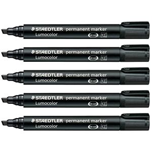 Staedtler Permanentmarker Lumocolor permanent, breite Keilspitze 2-5 mm, wisch- und wasserfest, nachfüllbar, schnelltrocknend, lange Lebensdauer, 5 schwarze Marker, 350-9X Staedtler Permanentmarker Lumocolor permanent, breite Keilspitze 2-5 mm, wisch- und wasserfest, nachfüllbar, schnelltrocknend, lange Lebensdauer, 5 schwarze Marker, 350-9X