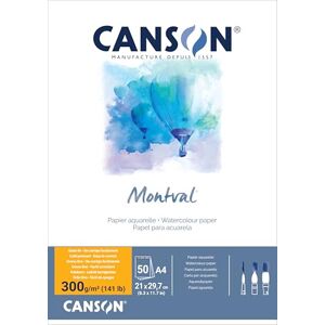 Canson Montval Aquarellpapier, feine Körnung, 300 g/m², auf der kurzen Seite, A4, 21 x 29,7 cm, Weiß, 50 Blatt Canson Montval Aquarellpapier, feine Körnung, 300 g/m², auf der kurzen Seite, A4, 21 x 29,7 cm, Weiß, 50 Blatt
