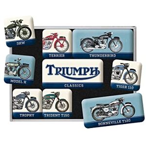 Retro Kühlschrank-Magnete, 9 Stück, Triumph – Model Chart – Geschenk-Idee für Biker, Magnetset für Magnettafel, Vintage Design Retro Kühlschrank-Magnete, 9 Stück, Triumph – Model Chart – Geschenk-Idee für Biker, Magnetset für Magnettafel, Vintage Design