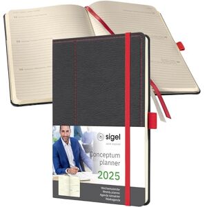Sigel C2555 Wochenplaner Wochenkalender 2025, Lederoptik, ca. A5, dunkelgrau/rot, Hardcover, 192 Seiten, Gummiband, Stiftschlaufe, Archivtasche, aus nachhaltigem Papier, Conceptum Sigel C2555 Wochenplaner Wochenkalender 2025, Lederoptik, ca. A5, dunkelgrau/rot, Hardcover, 192 Seiten, Gummiband, Stiftschlaufe, Archivtasche, aus nachhaltigem Papier, Conceptum