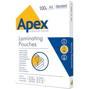Fellowes Apex A4 Laminierfolien, glänzende Oberfläche, 100 Blatt, Standard A4, Ideal für Fotos und Informationshinweise mit optimalem Kontrast Fellowes Apex A4 Laminierfolien, glänzende Oberfläche, 100 Blatt, Standard A4, Ideal für Fotos und Informationshinweise mit optimalem Kontrast