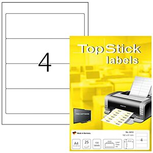 TopStick 8413 Ordnerrücken Etiketten breit kurz, 25 Blatt, 192 x 61 mm, 4 pro A4 Bogen, 100 Stück, selbstklebend, bedruckbar, blickdicht, blanko Papier Ordneretiketten Rückenschilder Aufkleber, weiß TopStick 8413 Ordnerrücken Etiketten breit kurz, 25 Blatt, 192 x 61 mm, 4 pro A4 Bogen, 100 Stück, selbstklebend, bedruckbar, blickdicht, blanko Papier Ordneretiketten Rückenschilder Aufkleber, weiß
