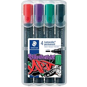 Staedtler permanent Marker Lumocolor, Linienbreite 2,00 mm, lichtbeständig, schnelltrocknend, geruchsarm, lange Lebensdauer, 4 permanent Marker in aufstellbarer Box, 352 WP4-1 Staedtler permanent Marker Lumocolor, Linienbreite 2,00 mm, lichtbeständig, schnelltrocknend, geruchsarm, lange Lebensdauer, 4 permanent Marker in aufstellbarer Box, 352 WP4-1