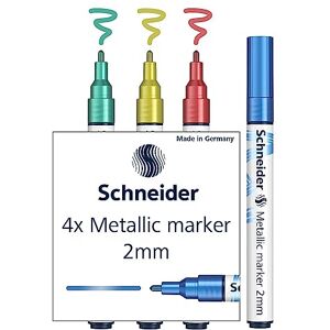 Schneider Paint-It Metallicmarker 4er Set (Set 1, Strichstärke 2 mm, neue Pigmenttechnologie, starker Glitzereffekt) blau, grün, rot, gelb Schneider Paint-It Metallicmarker 4er Set (Set 1, Strichstärke 2 mm, neue Pigmenttechnologie, starker Glitzereffekt) blau, grün, rot, gelb