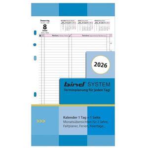 BIND B550326 Kalendereinlage für Tageskalender A5, Timer Einlage für Kalender Jahr 2026, 1 Tag / 1 Seite, Terminkalender mit System, Kalendarium für Systemplaner und Standard Timeplaner BIND B550326 Kalendereinlage für Tageskalender A5, Timer Einlage für Kalender Jahr 2026, 1 Tag / 1 Seite, Terminkalender mit System, Kalendarium für Systemplaner und Standard Timeplaner