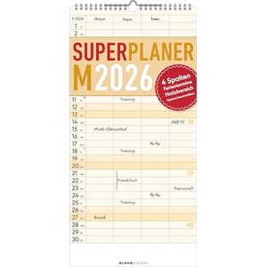 Alpha Superplaner M Familienkalender 2026 – 22x45 cm – Farbenfroher Familien-Timer mit 4 Spalten & zusätzlichem Notizbereich – Ferienterminen – Perfekt für Familienorganisation Alpha Superplaner M Familienkalender 2026 – 22x45 cm – Farbenfroher Familien-Timer mit 4 Spalten & zusätzlichem Notizbereich – Ferienterminen – Perfekt für Familienorganisation