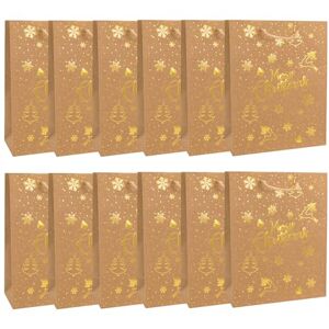 Idena 30486-12 Geschenktüten Weihnachten, 12 Stück, Geschenktaschen in der Größe 18 x 23 cm Papiertüten in Braun mit goldenen Weihnachtsmotiven Idena 30486-12 Geschenktüten Weihnachten, 12 Stück, Geschenktaschen in der Größe 18 x 23 cm Papiertüten in Braun mit goldenen Weihnachtsmotiven