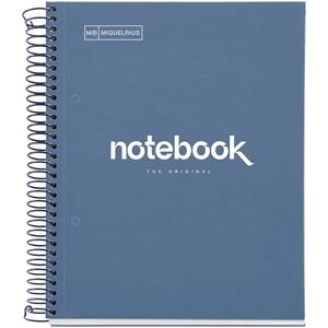 Miquelrius Notizbuch A5 Notebook Emotions, 120 Blatt 90 g/m², Raster 5 x 5 mm, 5 Farbige Streifen, Mikroperforierte Spirale, Extra fester Einband, 2 Löcher, Farbe Marineblau Miquelrius Notizbuch A5 Notebook Emotions, 120 Blatt 90 g/m², Raster 5 x 5 mm, 5 Farbige Streifen, Mikroperforierte Spirale, Extra fester Einband, 2 Löcher, Farbe Marineblau
