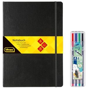 Idena 90340 Notizbuch DIN A4 mit 192 Seiten, liniert, inkl. 4 STAEDTLER Triplus Fineliner mit superfeiner, metallgefasster Spitze, 0.3 mm Idena 90340 Notizbuch DIN A4 mit 192 Seiten, liniert, inkl. 4 STAEDTLER Triplus Fineliner mit superfeiner, metallgefasster Spitze, 0.3 mm