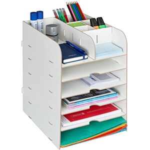 Relaxdays Schreibtisch Organizer mit Dokumentenablage, 12 Fächer, HBT: 34,5 x 25 x 32 cm, Büroorganizer MDF, weiß Relaxdays Schreibtisch Organizer mit Dokumentenablage, 12 Fächer, HBT: 34,5 x 25 x 32 cm, Büroorganizer MDF, weiß