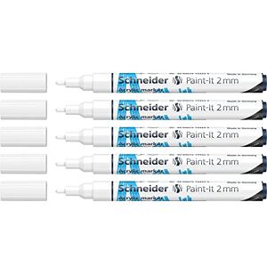 Schneider 120149 Paint-It Acrylstifte (mit 2 mm Rundspitze, hochdeckende Acrylfarben für Holz, Leinwand, Stein uvm.) 5er Pack, weiß Schneider 120149 Paint-It Acrylstifte (mit 2 mm Rundspitze, hochdeckende Acrylfarben für Holz, Leinwand, Stein uvm.) 5er Pack, weiß
