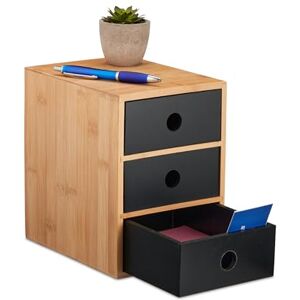 Relaxdays Schreibtisch Organizer, 3 Schubladen, Bambus & MDF, Schreibtischbutler Büro, HBT: 21x15x20 cm, Natur/schwarz Relaxdays Schreibtisch Organizer, 3 Schubladen, Bambus & MDF, Schreibtischbutler Büro, HBT: 21x15x20 cm, Natur/schwarz