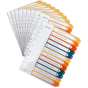 Leitz Register für A4, 10er Pack, PC-beschriftbares Deckblatt und 12 Trennblätter, Taben mit Zahlenaufdruck 1-12, Überbreite, Weiß/Mehrfarbig, Polypropylen, 12940000 Leitz Register für A4, 10er Pack, PC-beschriftbares Deckblatt und 12 Trennblätter, Taben mit Zahlenaufdruck 1-12, Überbreite, Weiß/Mehrfarbig, Polypropylen, 12940000