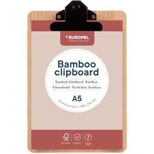 Europel Bambus Klemmbrett A5 Hartfaserplatte mit Metallclip & Aufhängeloch Clipboard für Schule, Büro, Lager, Restaurant nachhaltig, leicht, A5 Hochformat 230x160mm Europel Bambus Klemmbrett A5 Hartfaserplatte mit Metallclip & Aufhängeloch Clipboard für Schule, Büro, Lager, Restaurant nachhaltig, leicht, A5 Hochformat 230x160mm