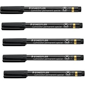 Staedtler Folienstift Lumocolor special F-Spitze, 5 wasserfeste Permanentmarker in Schwarz, Strichstärke ca. 0,6 mm Staedtler Folienstift Lumocolor special F-Spitze, 5 wasserfeste Permanentmarker in Schwarz, Strichstärke ca. 0,6 mm